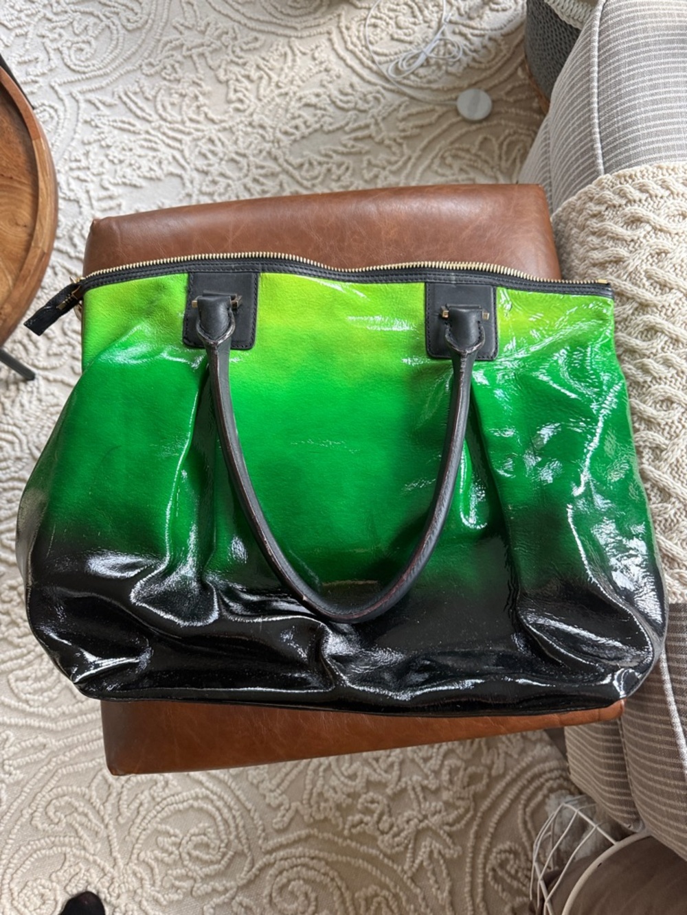 L.A.M.B.  Large Glossy Green Ombre Tote Bag